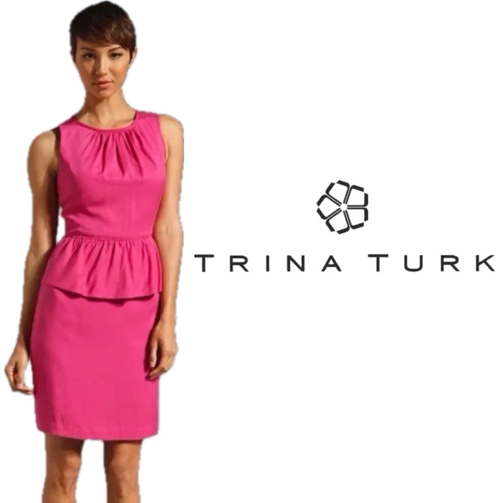 NWT TRINA TURK Hot Sari Pink Kiran Sleeveless Peplum Slip Lined Shift Dress Sz 6